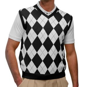 VINTAGE BLACK & WHITE ARGYLE MENS SWEATER VEST Collegiate, preppy, academia